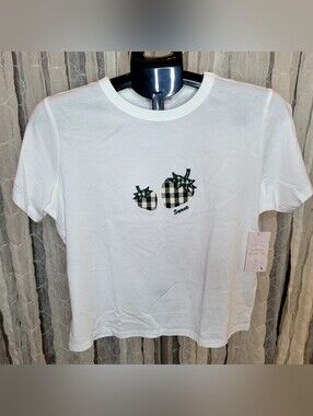 Neutral Ground White Gingham Strawberry 100% Cotton Graphic Short Sleeve Tee L